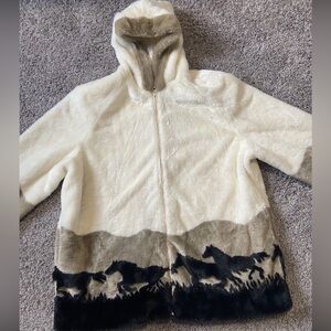 Vintage Lake Matley Equestrian horses coat jacket women XL fleece faux fur